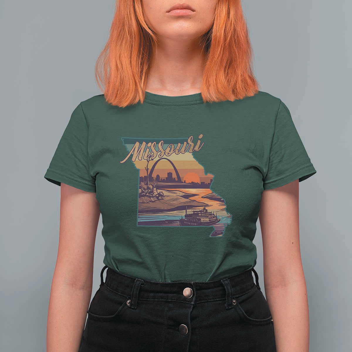Retro Gateway Arch St Louis Missouri Map Outline T Shirt For Women