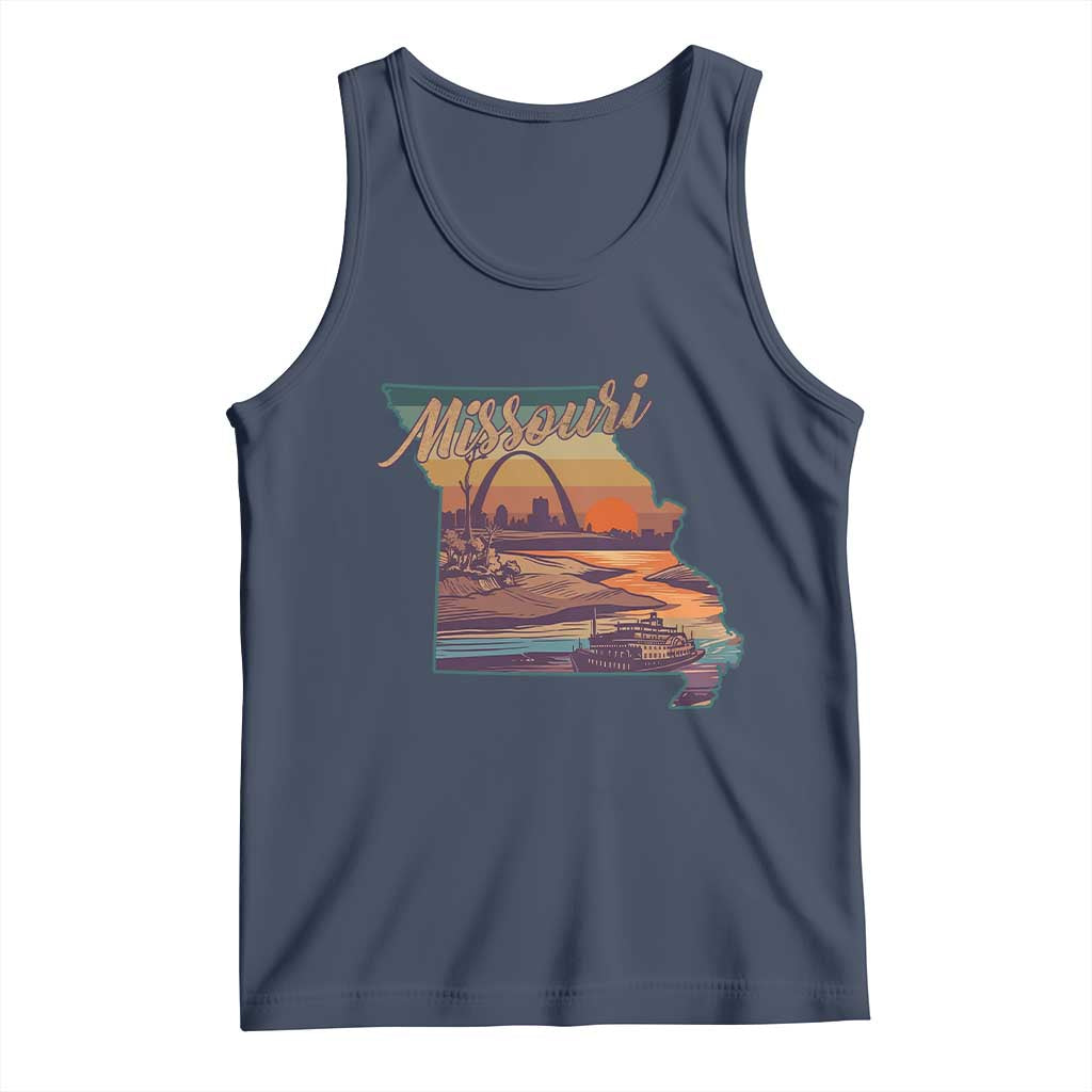 Retro Gateway Arch St Louis Missouri Map Outline Tank Top