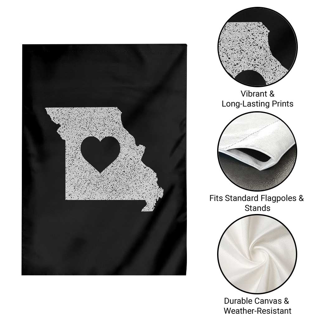 Missouri Home Distressed Missouri State Map with Heart Garden Flag
