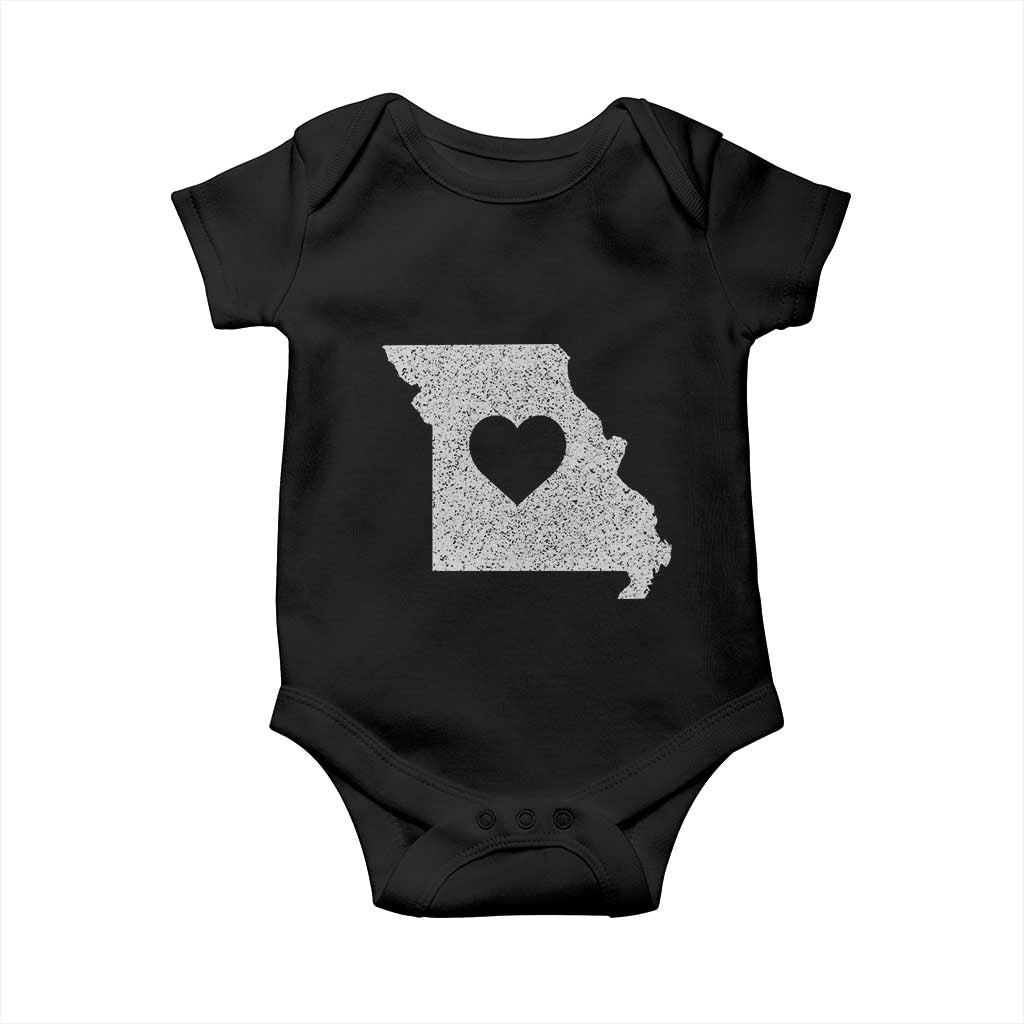 Missouri Home Distressed Missouri State Map with Heart Baby Onesie