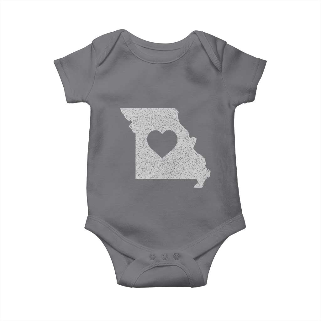 Missouri Home Distressed Missouri State Map with Heart Baby Onesie