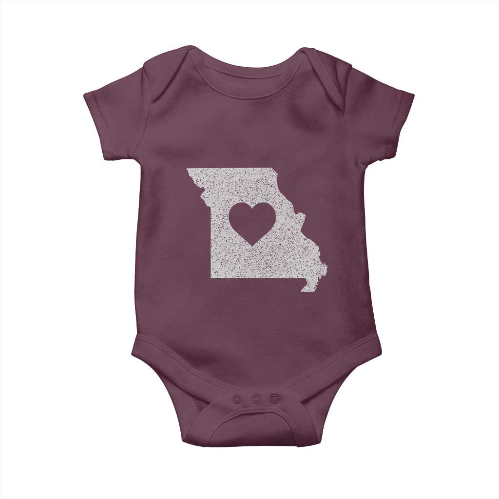 Missouri Home Distressed Missouri State Map with Heart Baby Onesie