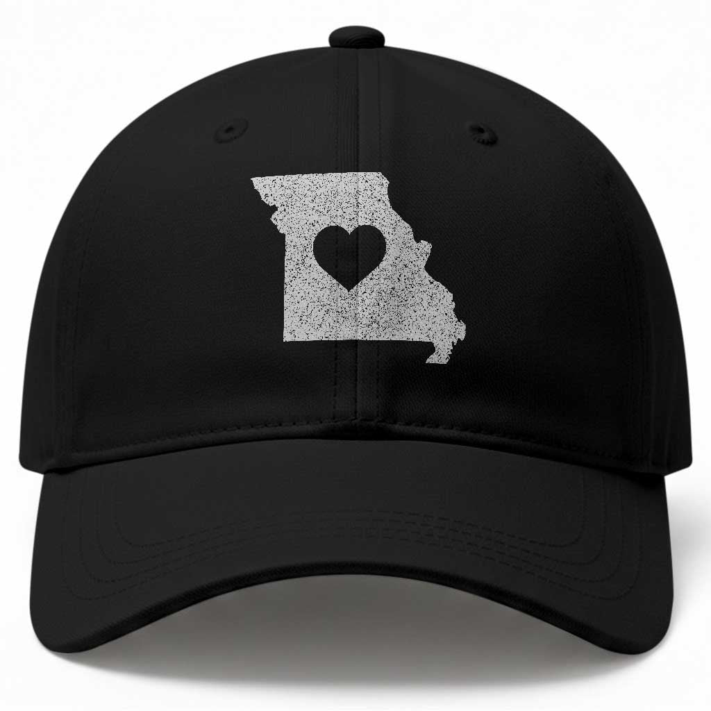 Missouri Home Distressed Missouri State Map with Heart Baseball Cap