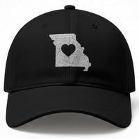 Missouri Home Distressed Missouri State Map with Heart Baseball Cap