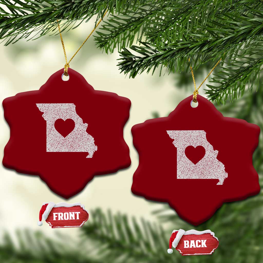 Missouri Home Distressed Missouri State Map with Heart Ceramic Ornament