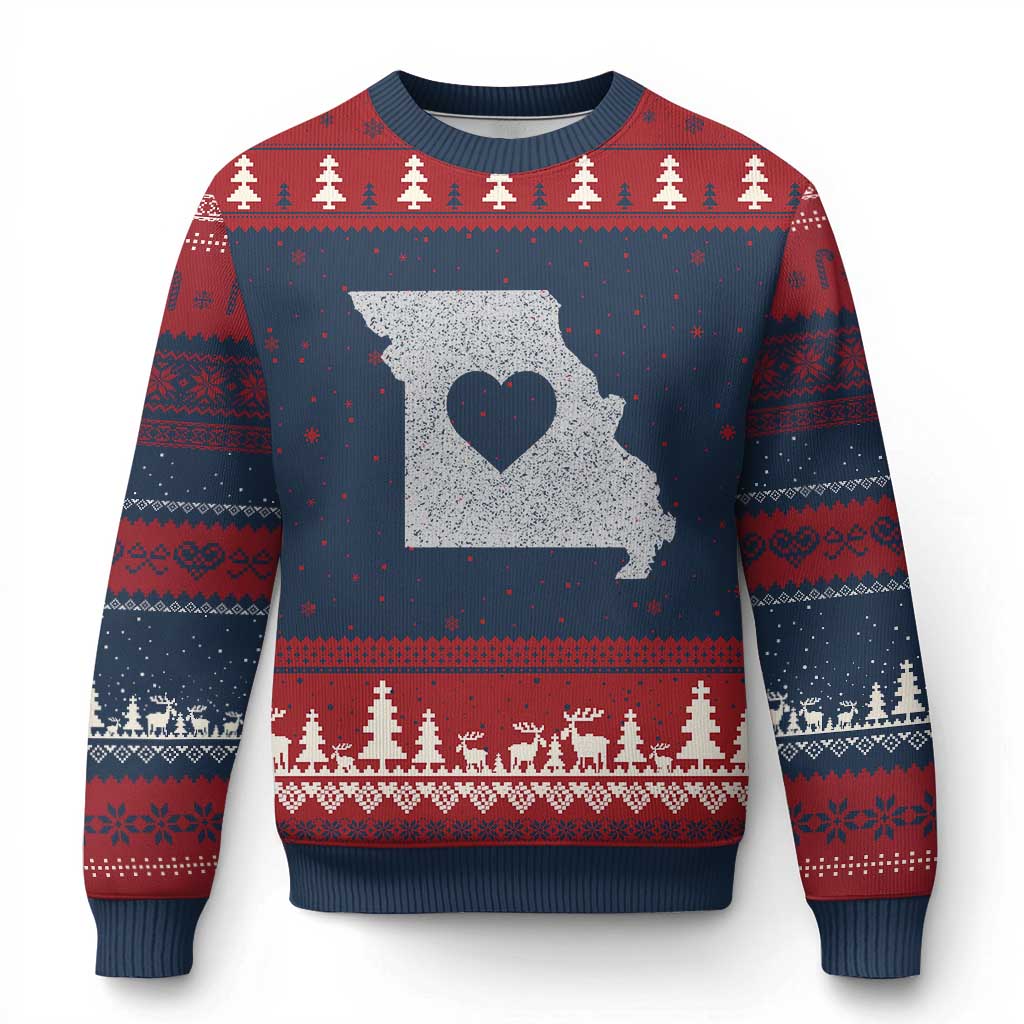 Missouri Home Distressed Missouri State Map with Heart Ugly Christmas Sweater