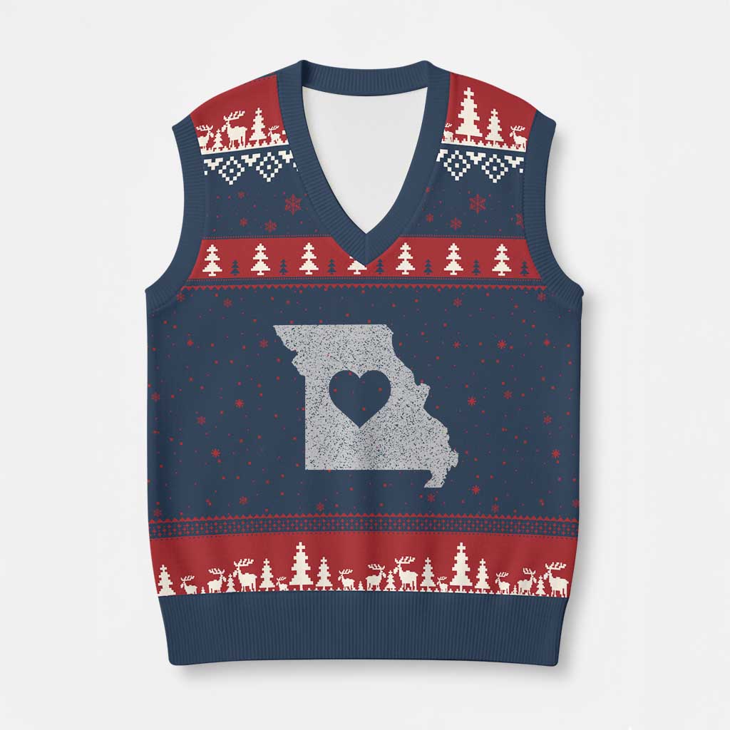 Missouri Home Distressed Missouri State Map with Heart V-Neck Knit Sweater Vest