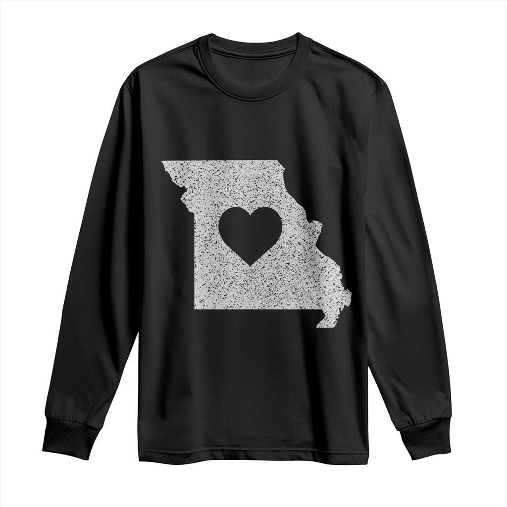 Missouri Home Distressed Missouri State Map with Heart Long Sleeve Shirt