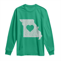 Missouri Home Distressed Missouri State Map with Heart Long Sleeve Shirt