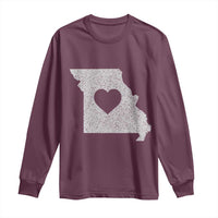 Missouri Home Distressed Missouri State Map with Heart Long Sleeve Shirt