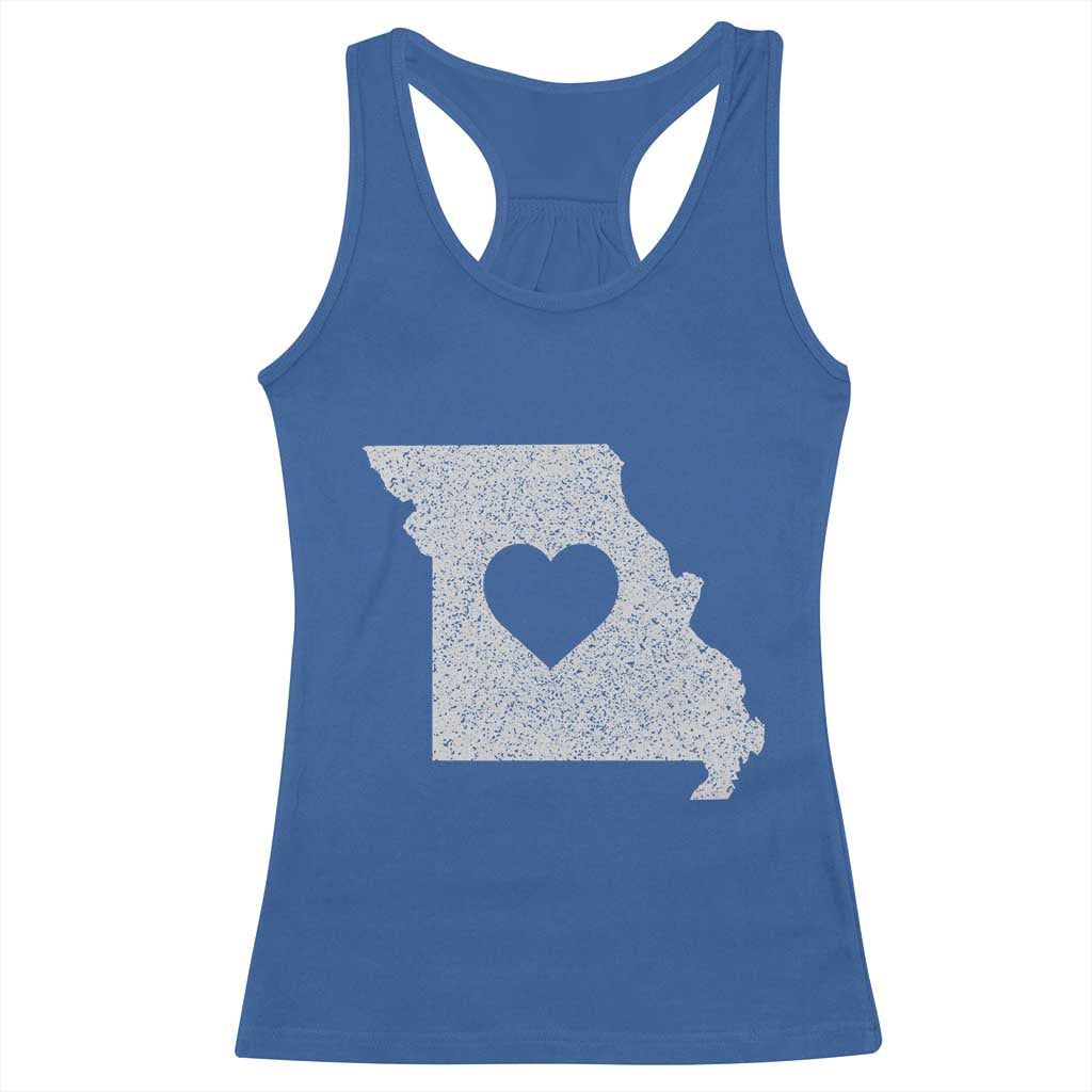 Missouri Home Distressed Missouri State Map with Heart Racerback Tank Top