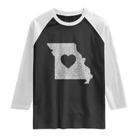 Missouri Home Distressed Missouri State Map with Heart Raglan Shirt