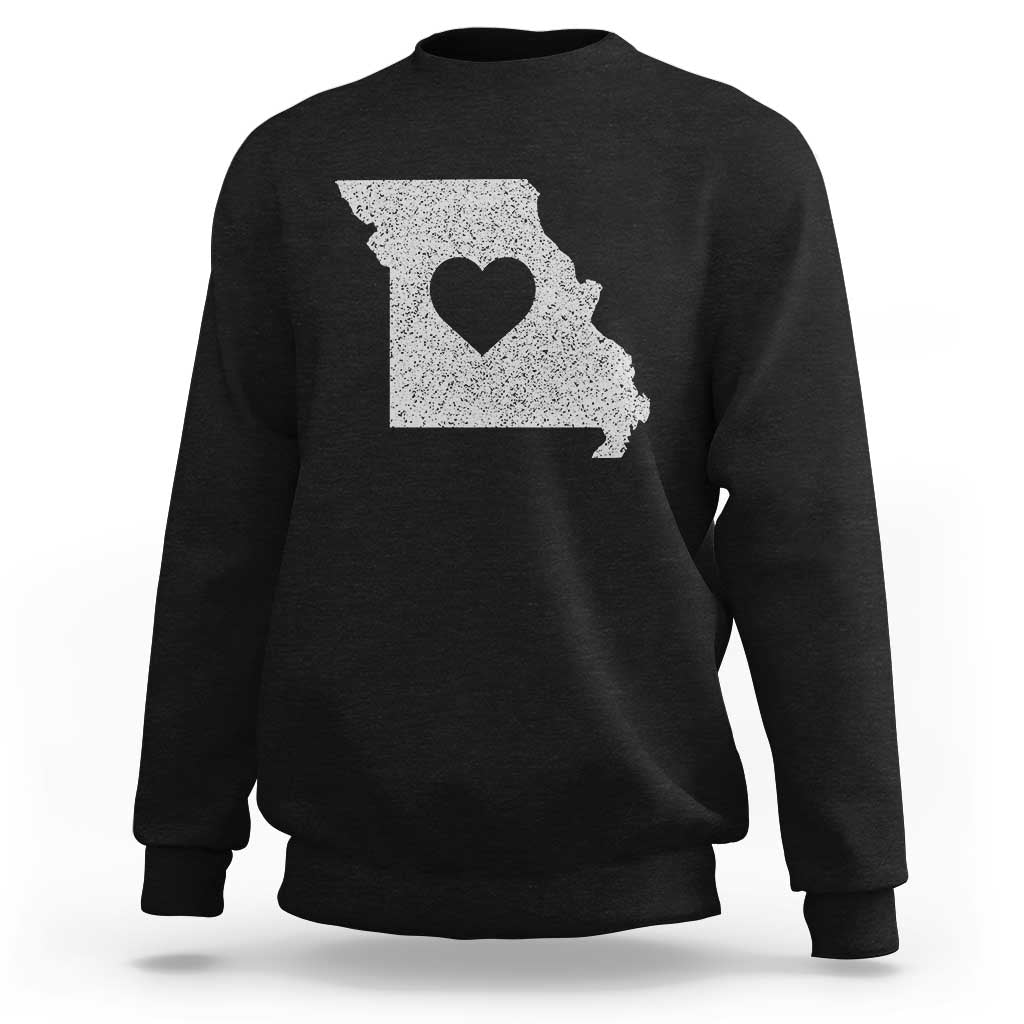 Missouri Home Distressed Missouri State Map with Heart Sweatshirt