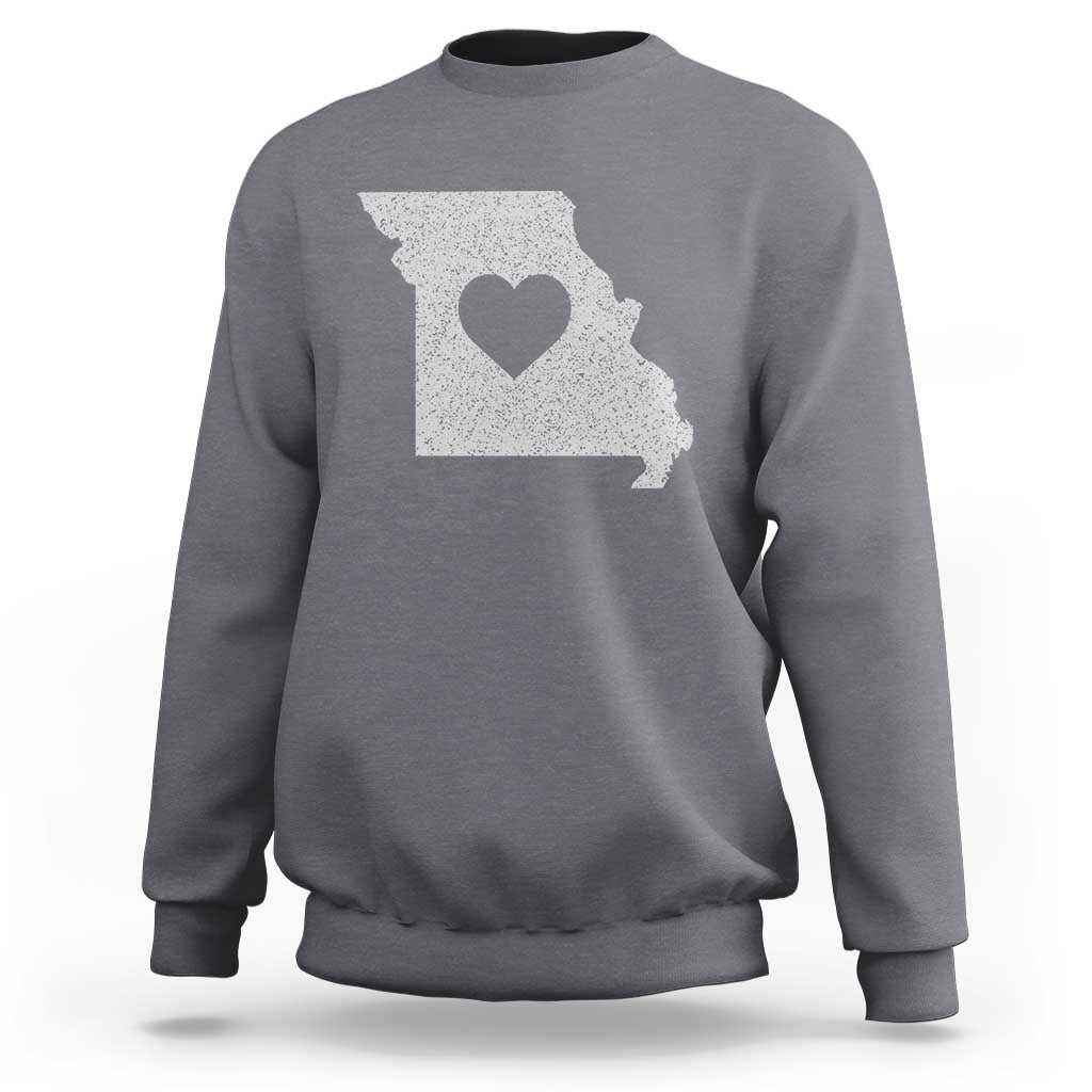 Missouri Home Distressed Missouri State Map with Heart Sweatshirt