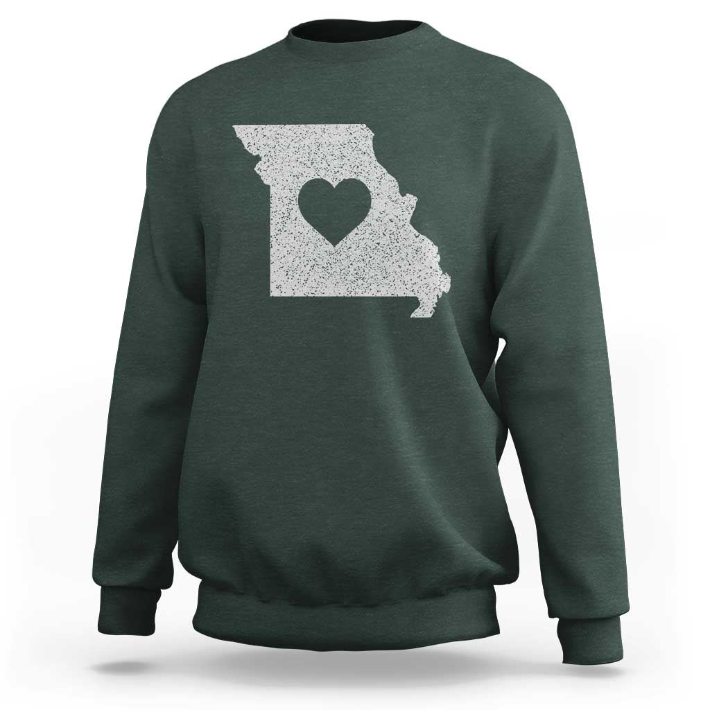 Missouri Home Distressed Missouri State Map with Heart Sweatshirt