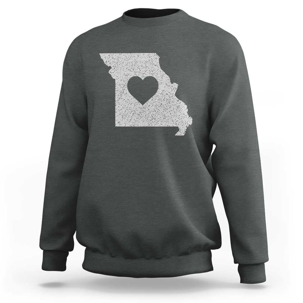 Missouri Home Distressed Missouri State Map with Heart Sweatshirt