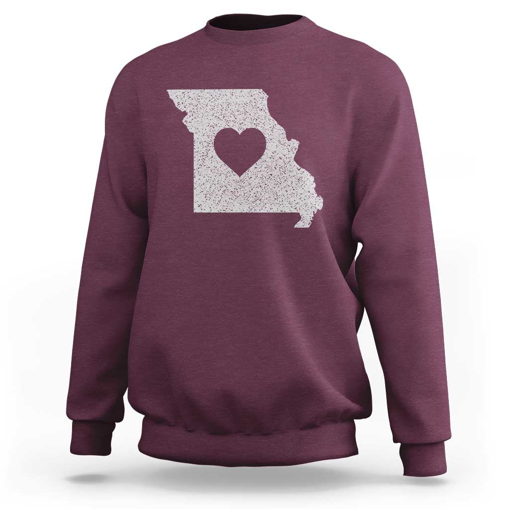 Missouri Home Distressed Missouri State Map with Heart Sweatshirt