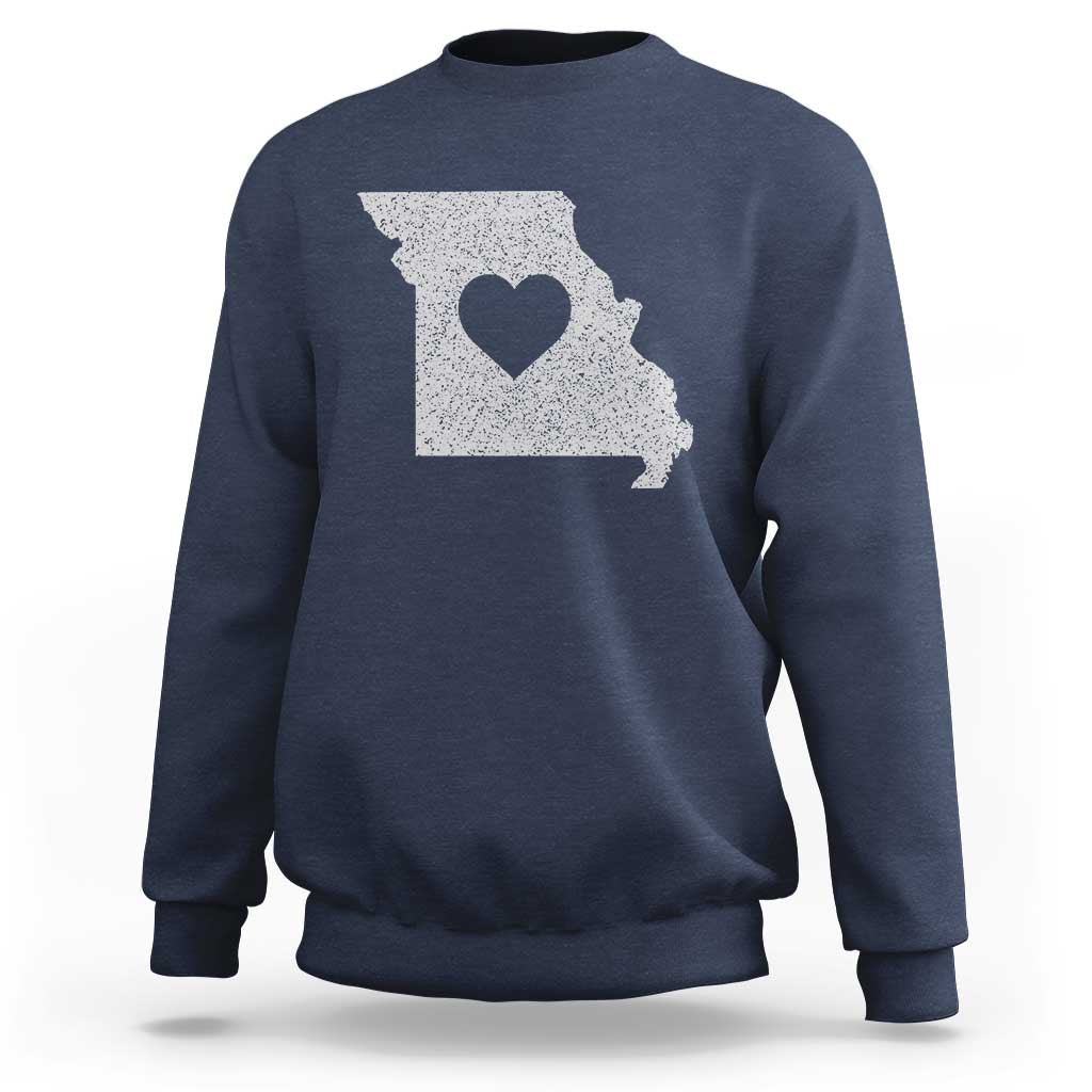 Missouri Home Distressed Missouri State Map with Heart Sweatshirt