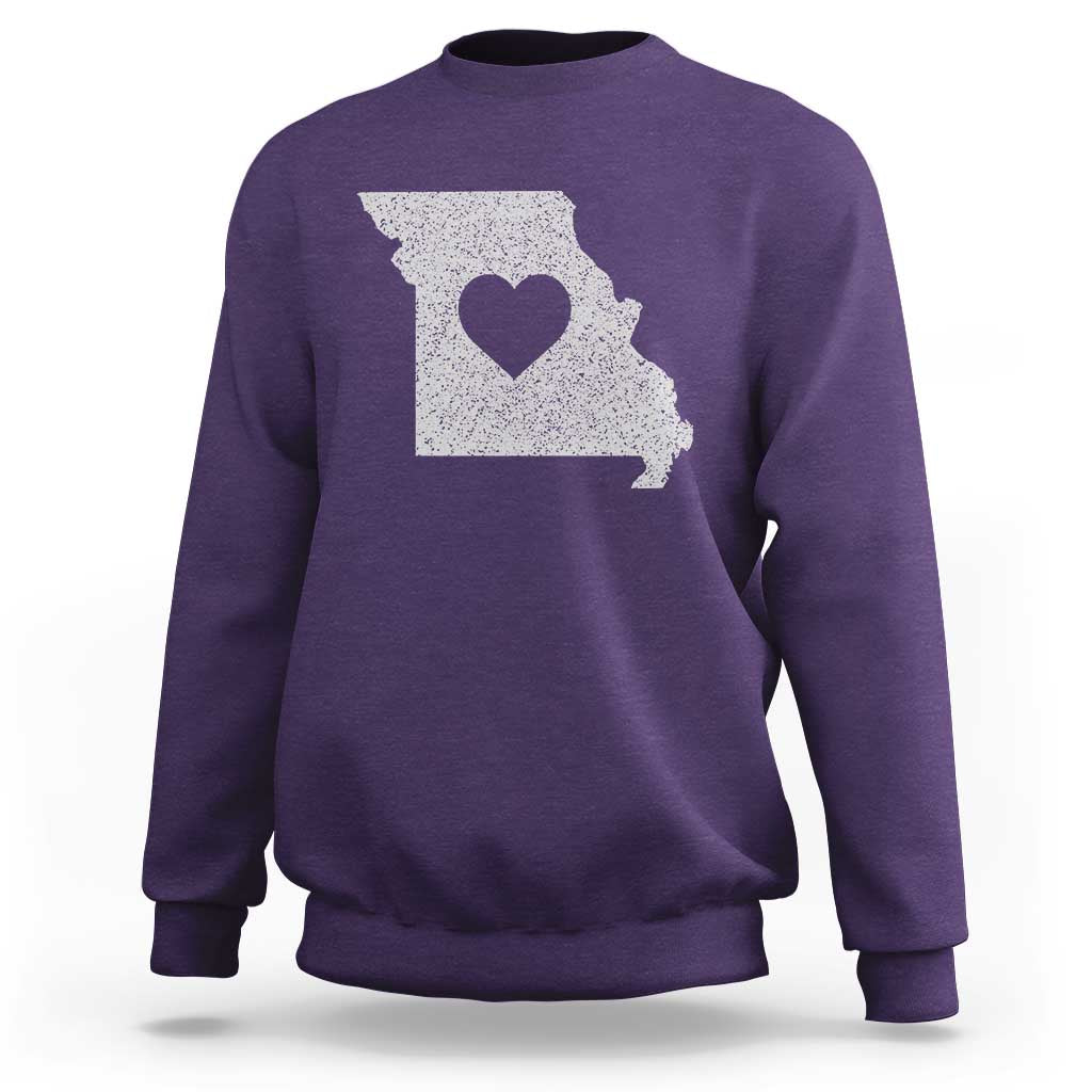 Missouri Home Distressed Missouri State Map with Heart Sweatshirt