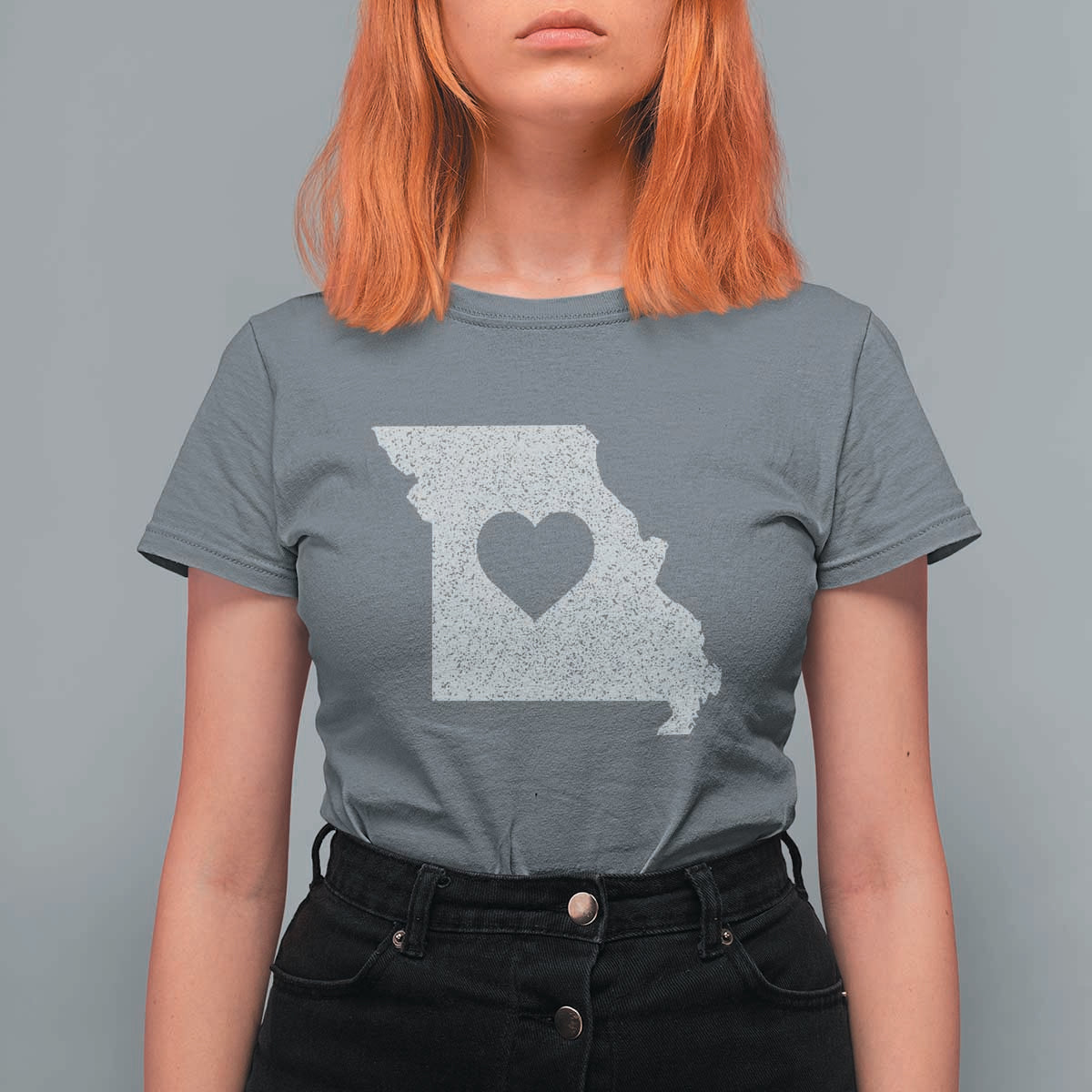 Missouri Home Distressed Missouri State Map with Heart T Shirt For Women