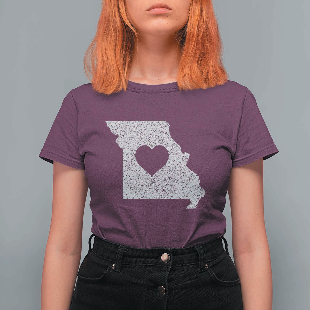 Missouri Home Distressed Missouri State Map with Heart T Shirt For Women