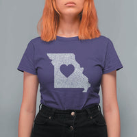 Missouri Home Distressed Missouri State Map with Heart T Shirt For Women