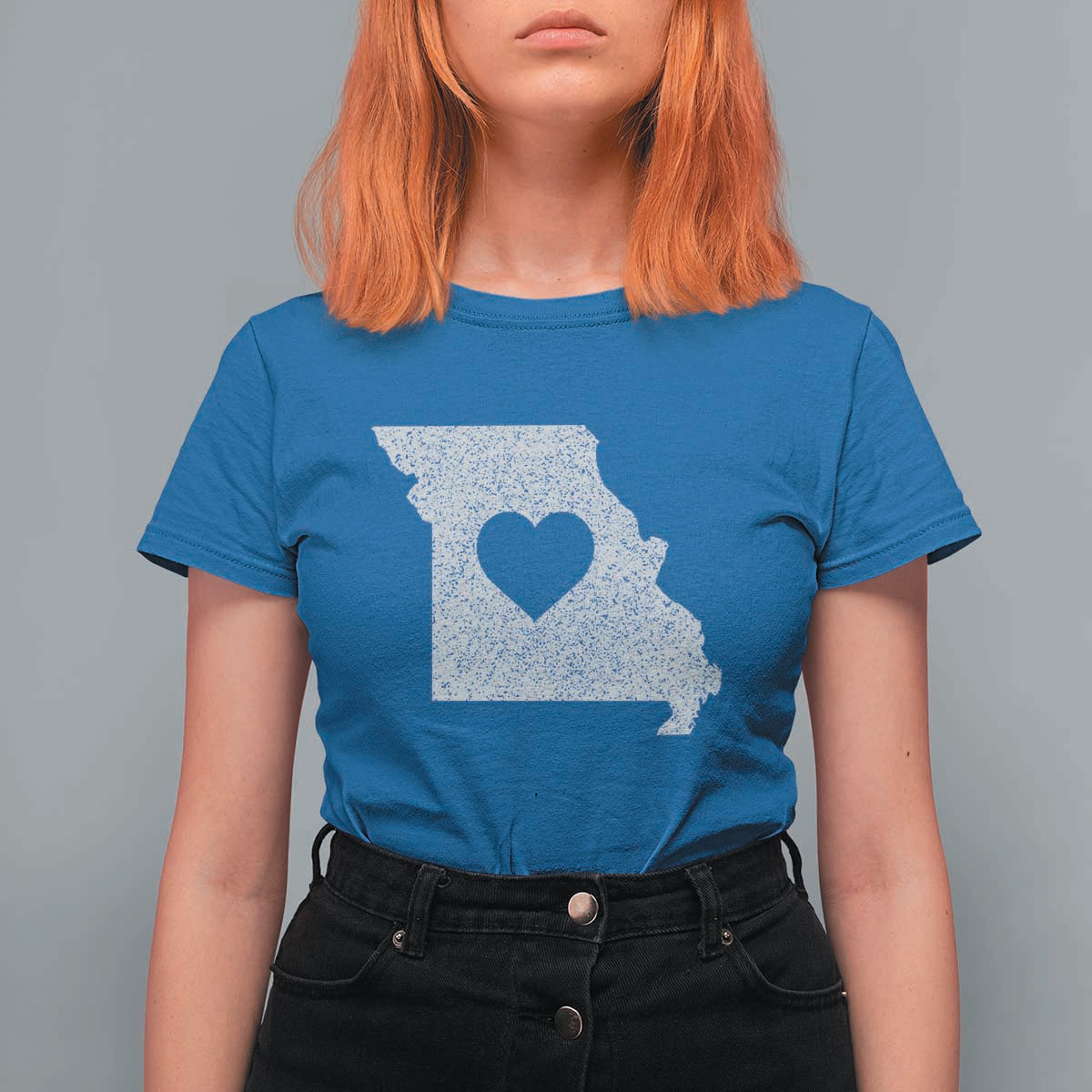 Missouri Home Distressed Missouri State Map with Heart T Shirt For Women