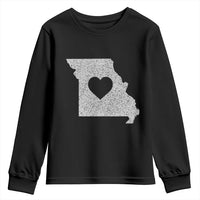 Missouri Home Distressed Missouri State Map with Heart Youth Sweatshirt