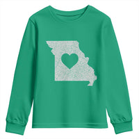 Missouri Home Distressed Missouri State Map with Heart Youth Sweatshirt