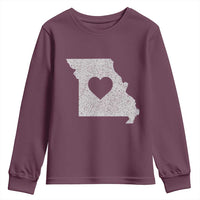 Missouri Home Distressed Missouri State Map with Heart Youth Sweatshirt