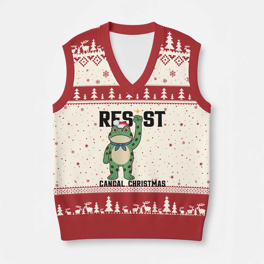 Resist Frog V-Neck Knit Sweater Vest Funny Portland Protest ICE Activist Meme - Wonder Print Shop