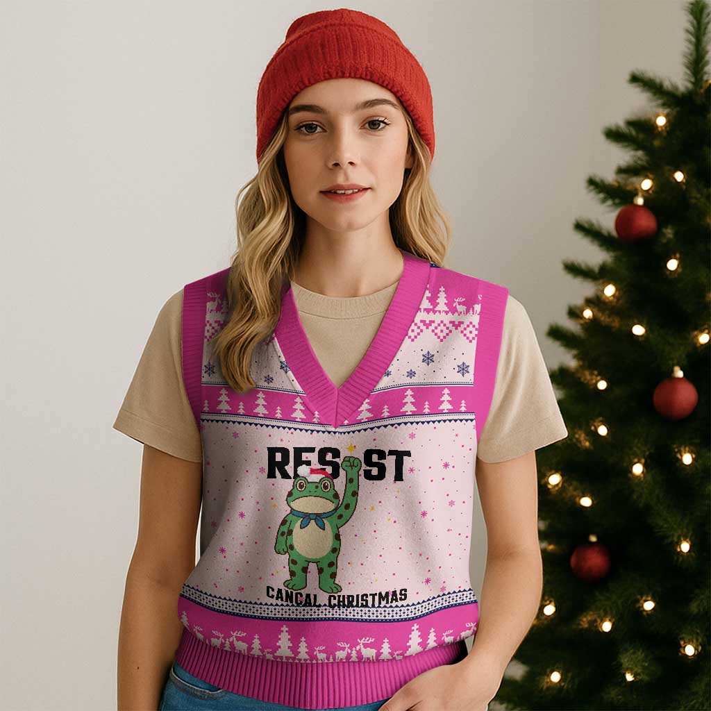 Resist Frog V-Neck Knit Sweater Vest Funny Portland Protest ICE Activist Meme - Wonder Print Shop