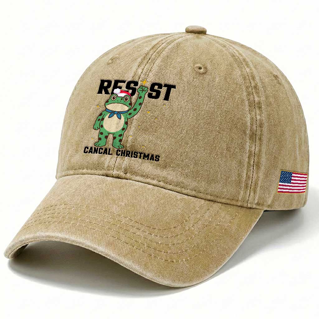Resist Frog Washed Cotton Baseball Cap Funny Portland Protest ICE Activist Meme