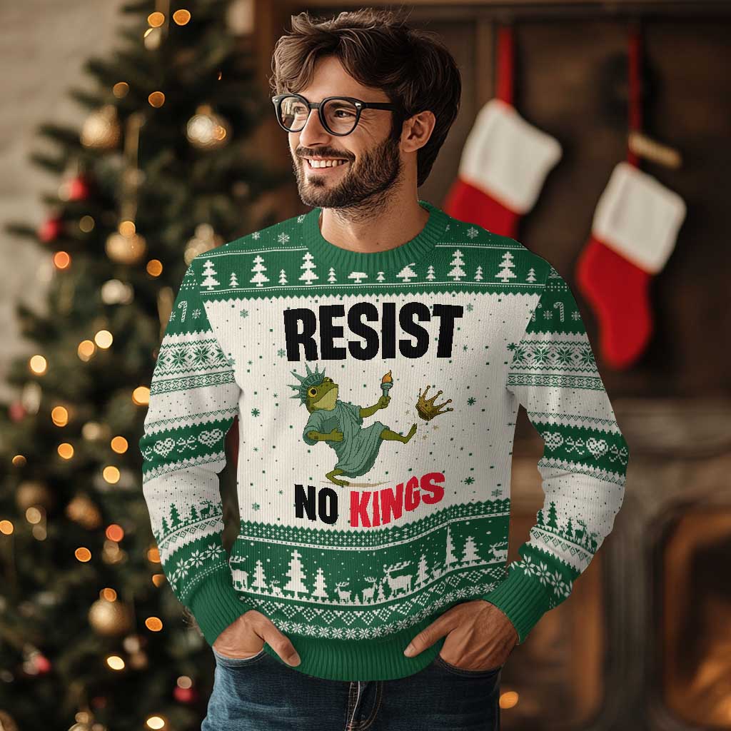 Resist Frog Ugly Christmas Sweater No Kings In America Political 2025 - Wonder Print Shop