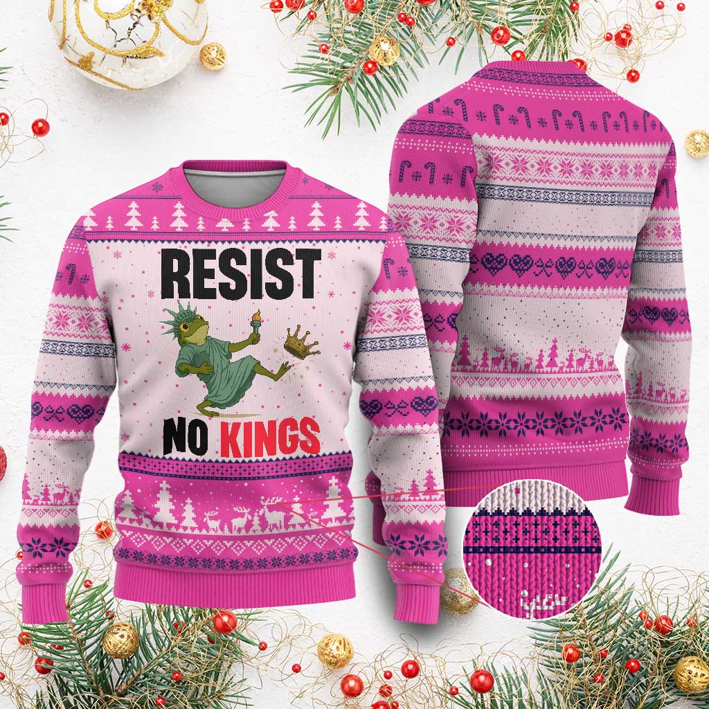 Resist Frog Ugly Christmas Sweater No Kings In America Political 2025 - Wonder Print Shop