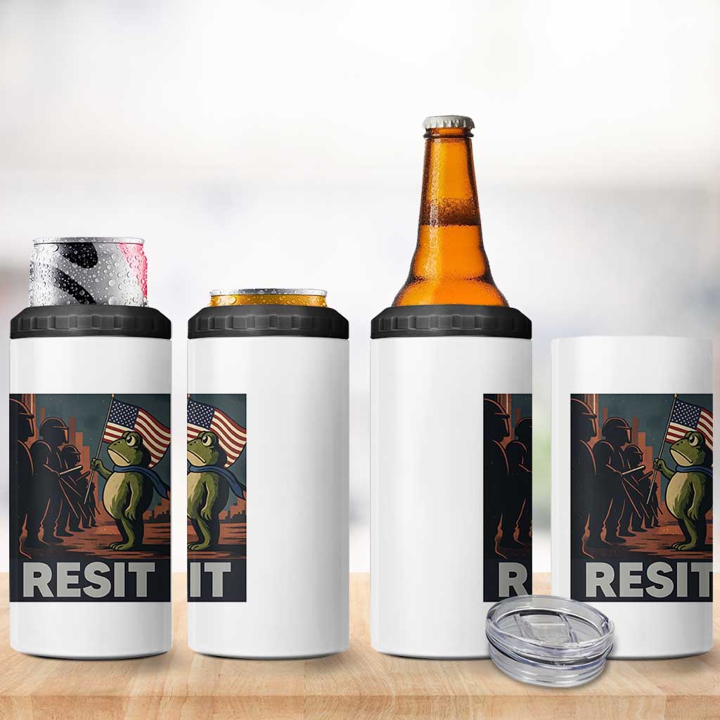 Resist Frog 4 in 1 Can Cooler Tumbler Portland Frog Activist America Political 2025 - Wonder Print Shop