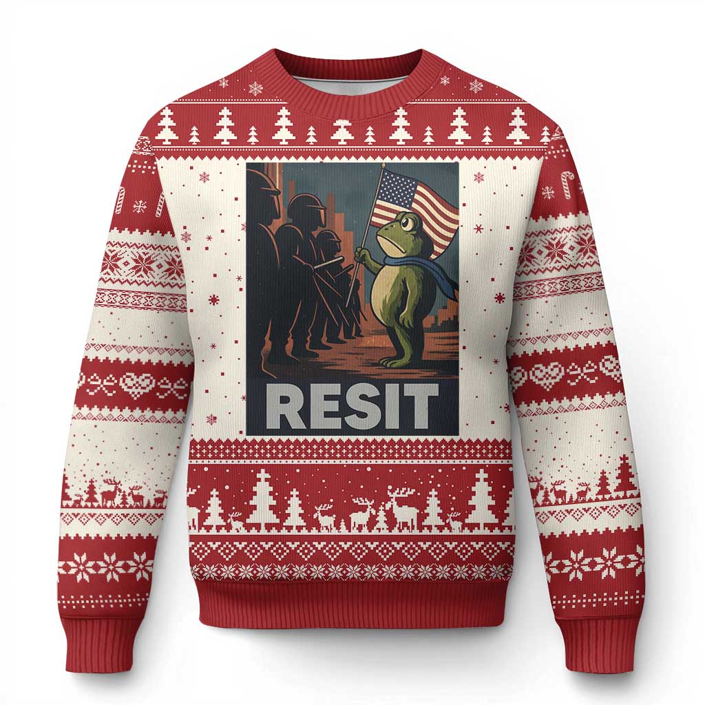 Resist Frog Ugly Christmas Sweater Portland Frog Activist America Political 2025 - Wonder Print Shop