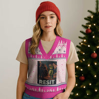 Resist Frog V-Neck Knit Sweater Vest Portland Frog Activist America Political 2025 - Wonder Print Shop