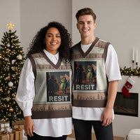 Resist Frog V-Neck Knit Sweater Vest Portland Frog Activist America Political 2025 - Wonder Print Shop