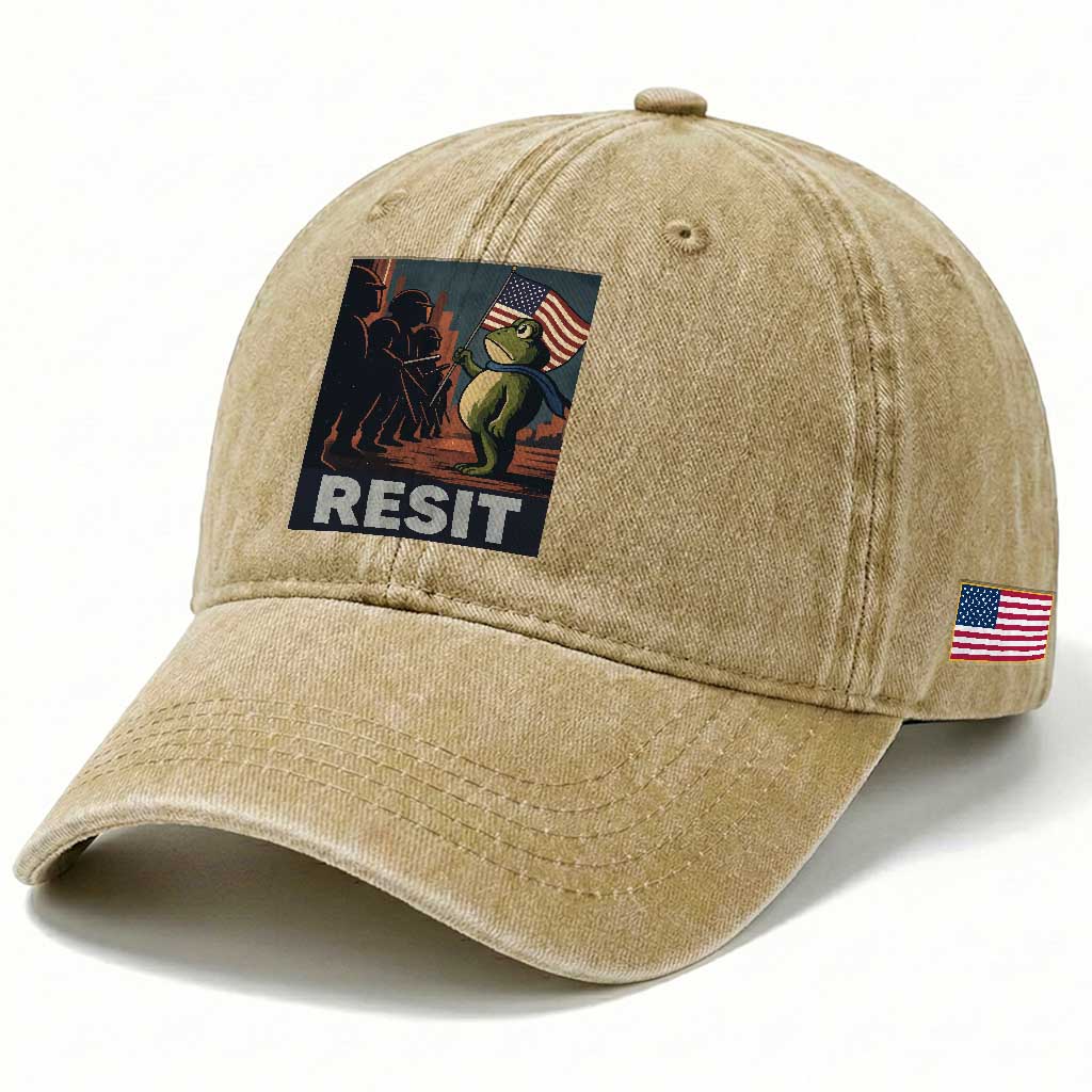 Resist Frog Washed Cotton Baseball Cap Portland Frog Activist America Political 2025