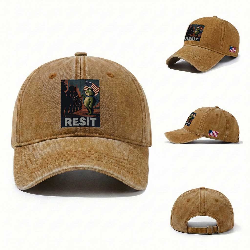 Resist Frog Washed Cotton Baseball Cap Portland Frog Activist America Political 2025