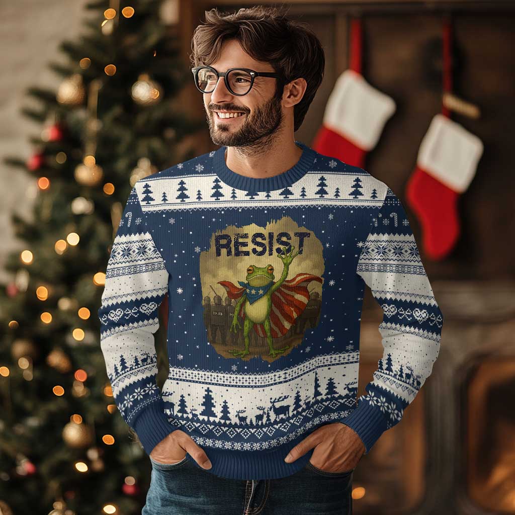 Resist Frog Christian Xmas Ugly Christmas Sweater Funny Polittical 2025 Meme - Wonder Print Shop