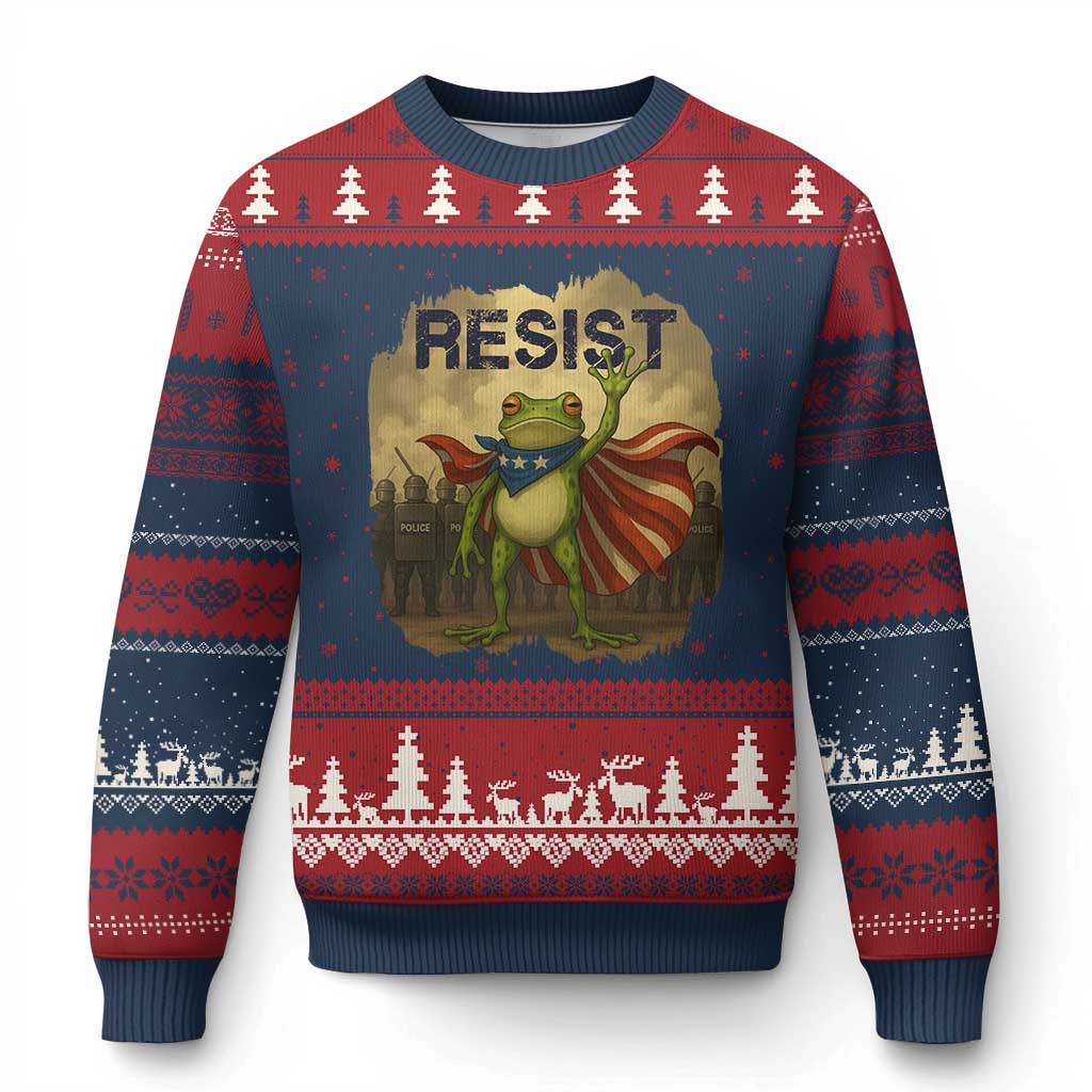Resist Frog Christian Xmas Ugly Christmas Sweater Funny Polittical 2025 Meme - Wonder Print Shop