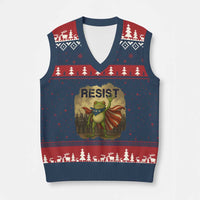 Resist Frog Christian Xmas V-Neck Knit Sweater Vest Funny Polittical 2025 Meme - Wonder Print Shop