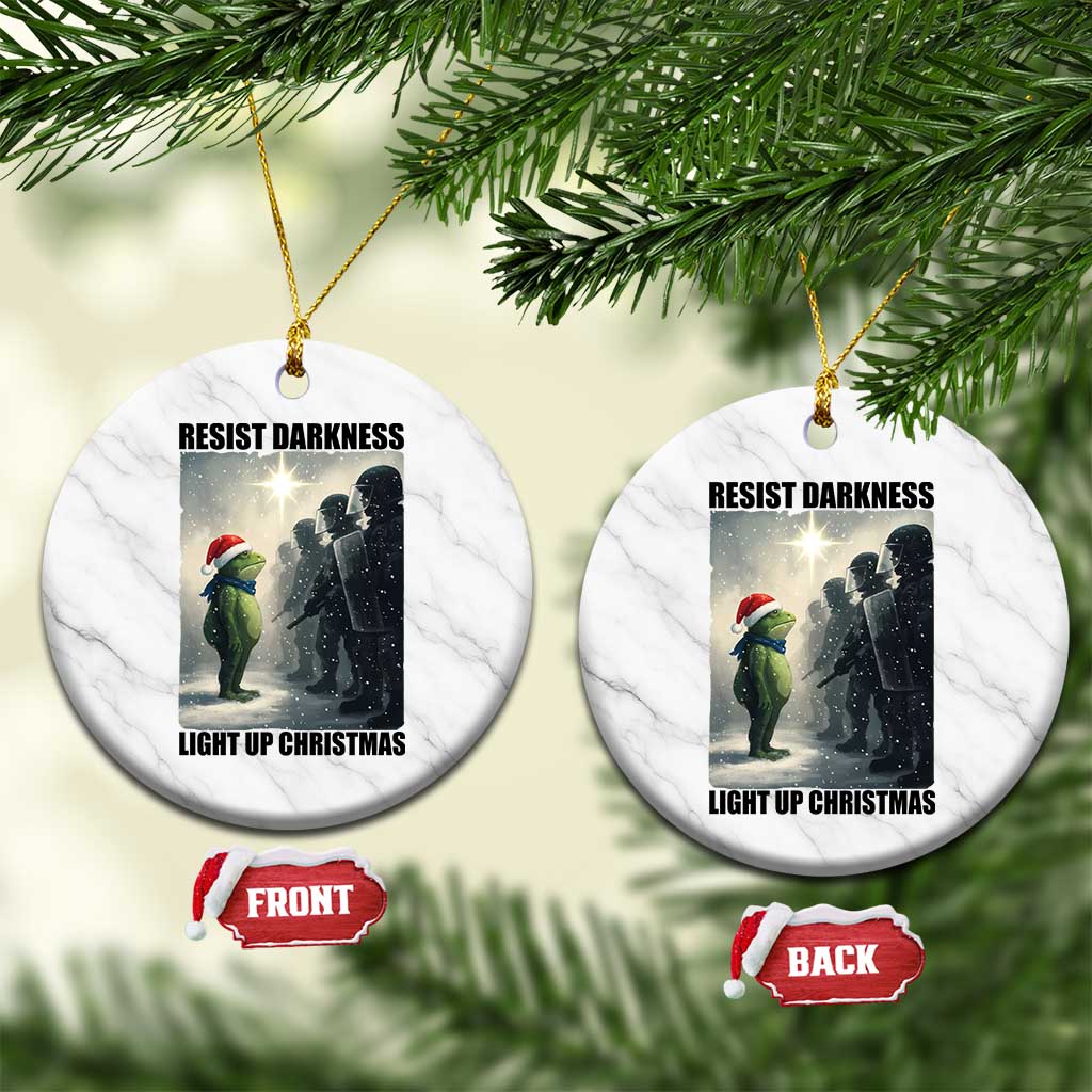 Frogs Resist Xmas Ceramic Ornament Funny Portland Protest ICE Activist Meme - Wonder Print Shop