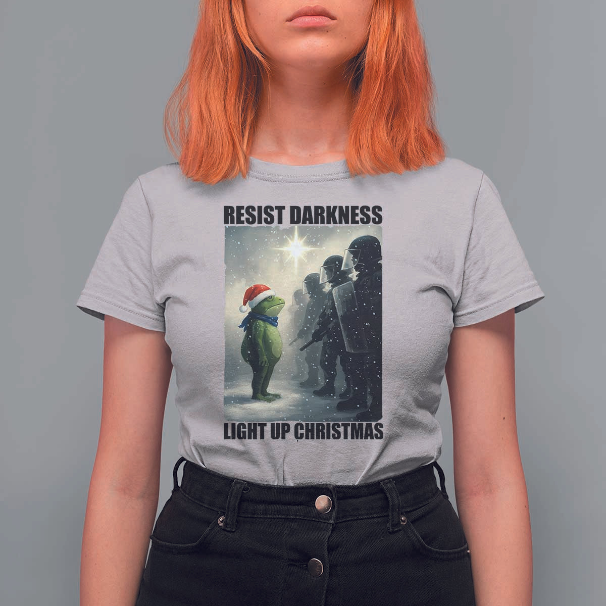 Frogs Resist Christmas T Shirt For Women Funny Portland Protest ICE Activist Meme - Wonder Print Shop