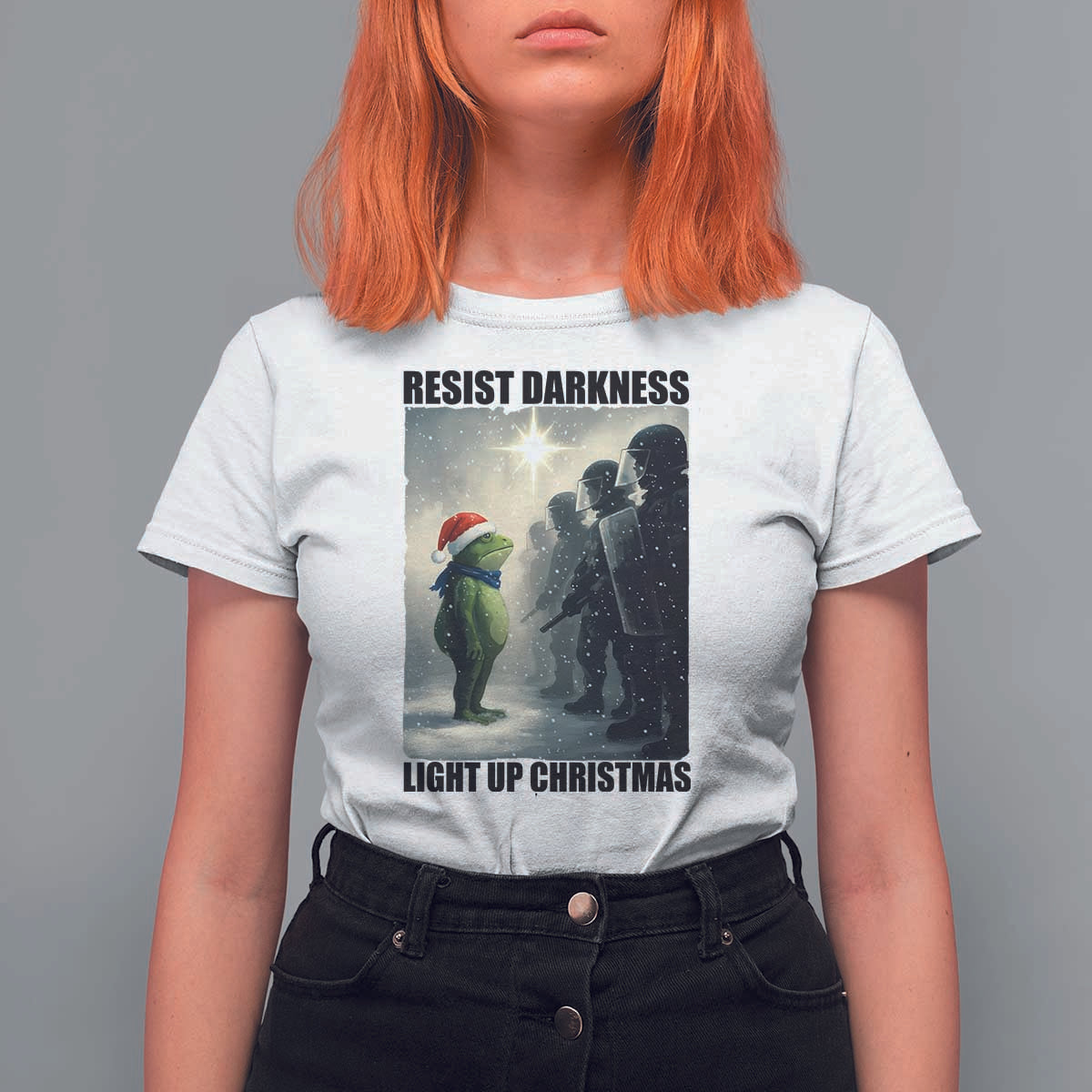 Frogs Resist Christmas T Shirt For Women Funny Portland Protest ICE Activist Meme - Wonder Print Shop