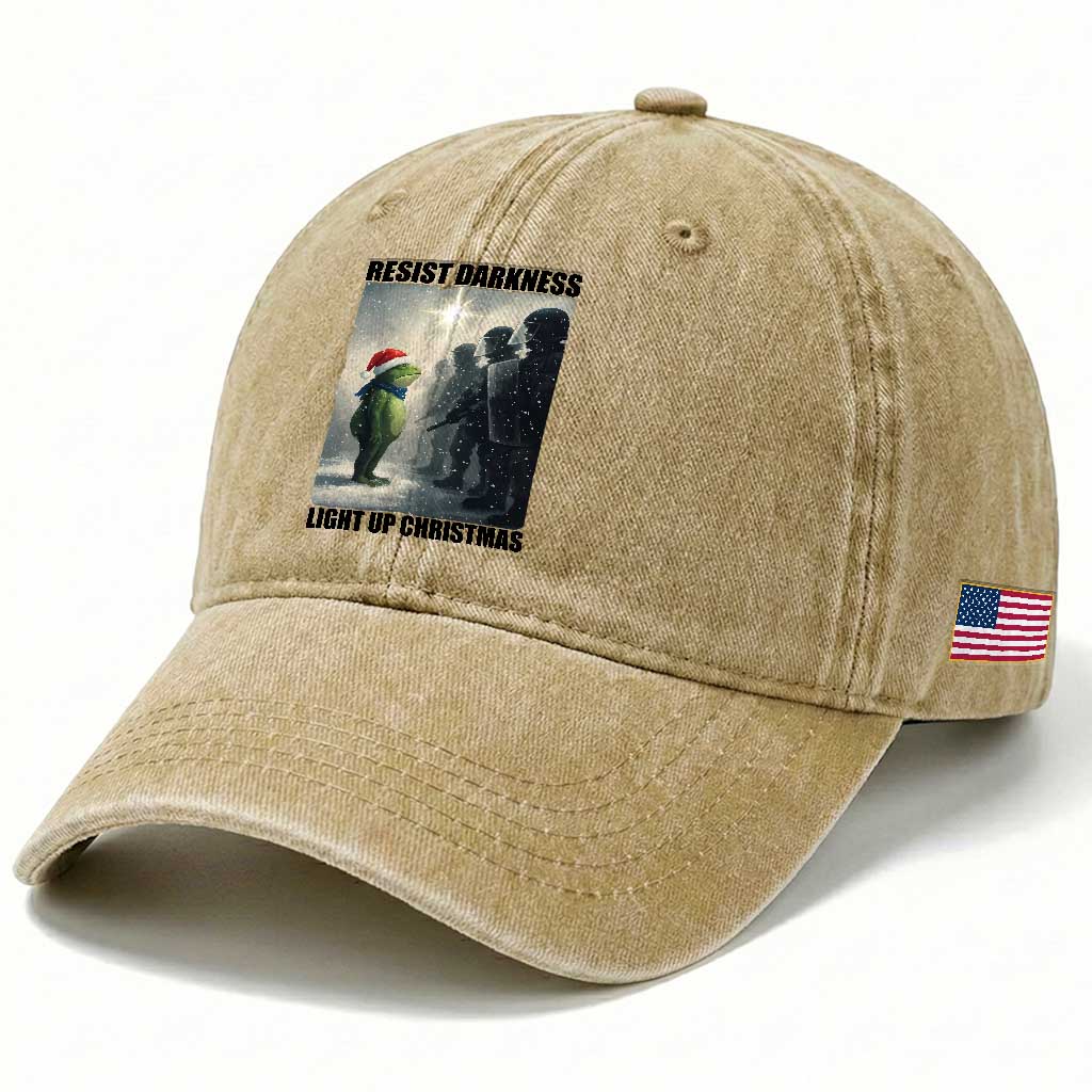 Frogs Resist Christmas Washed Cotton Baseball Cap Funny Portland Protest ICE Activist Meme