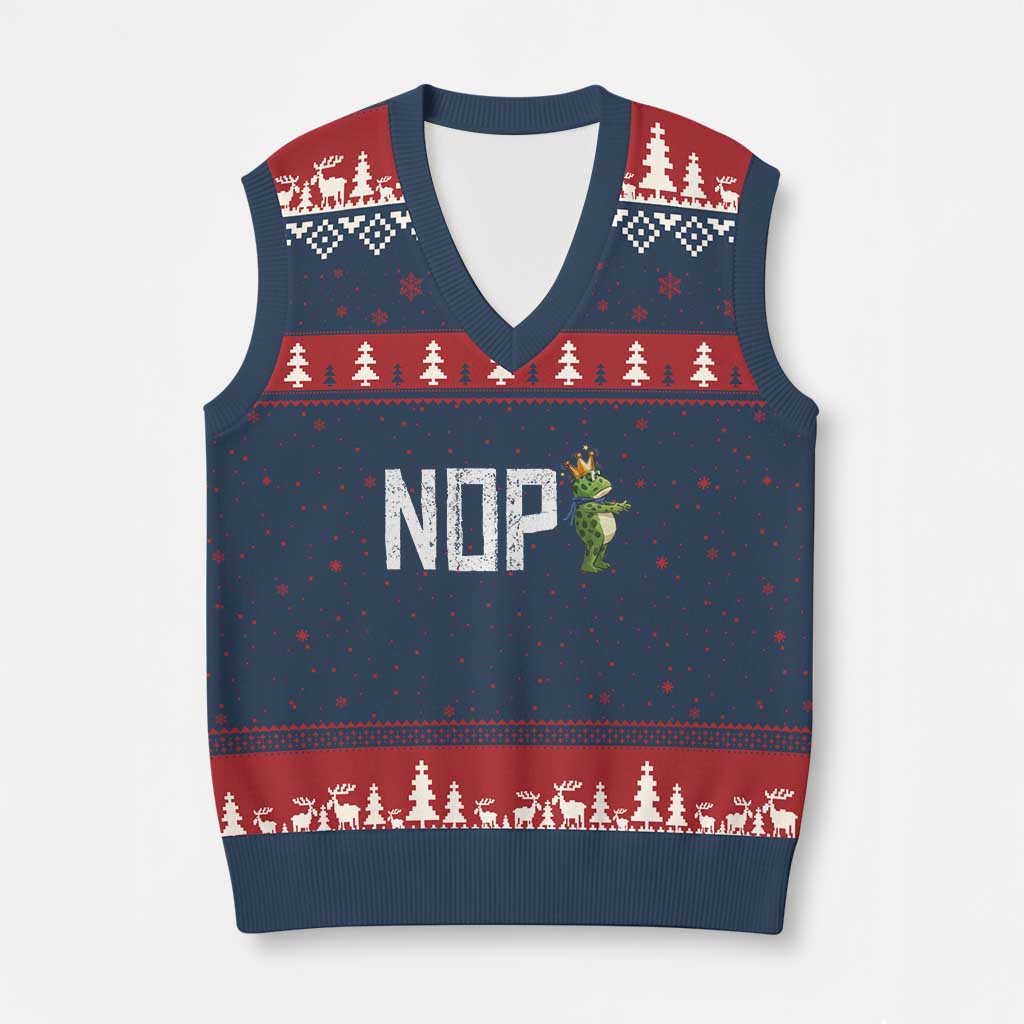 Frogs Resist V-Neck Knit Sweater Vest No Kings In America Political 2025 - Wonder Print Shop