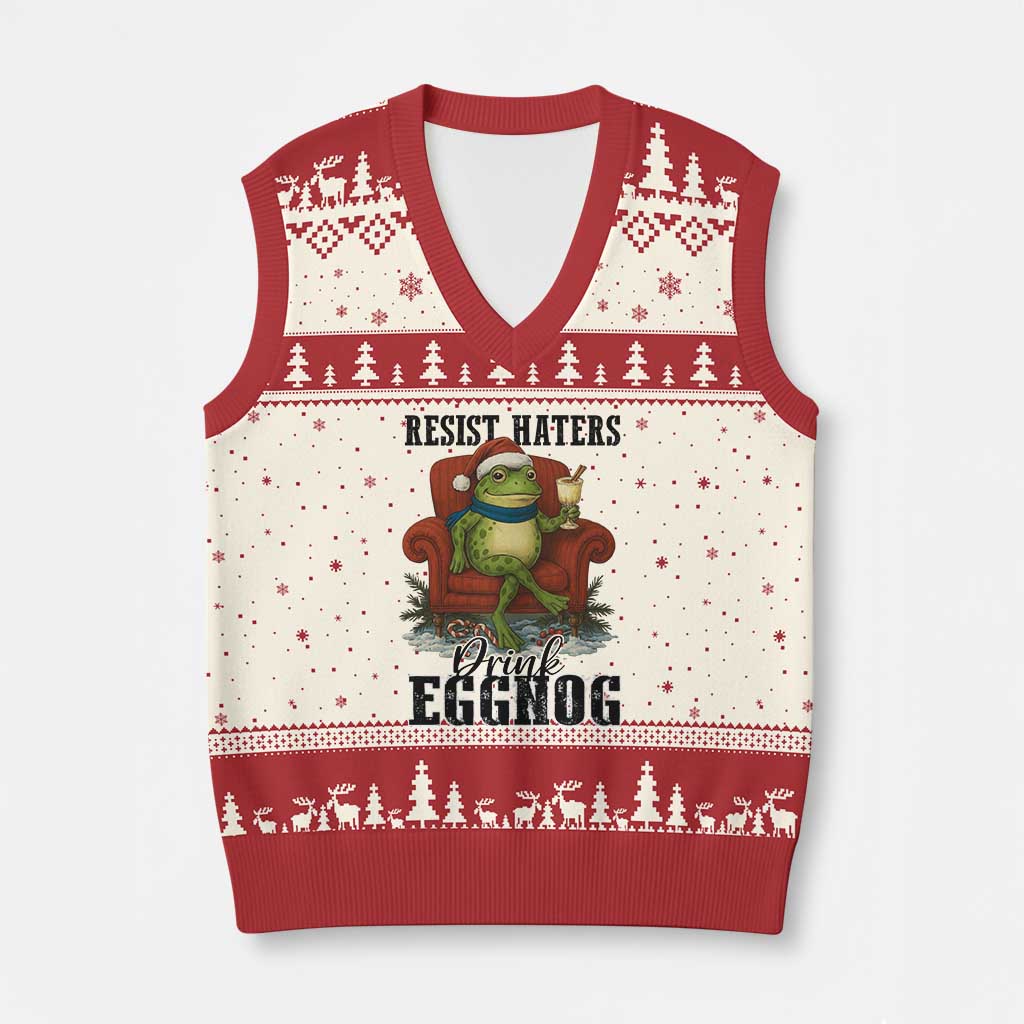 Frogs Resist Xmas V-Neck Knit Sweater Vest Portland Frog Activist America Political 2025 - Wonder Print Shop